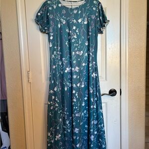 Elegant Teal Floral Maxi Dress